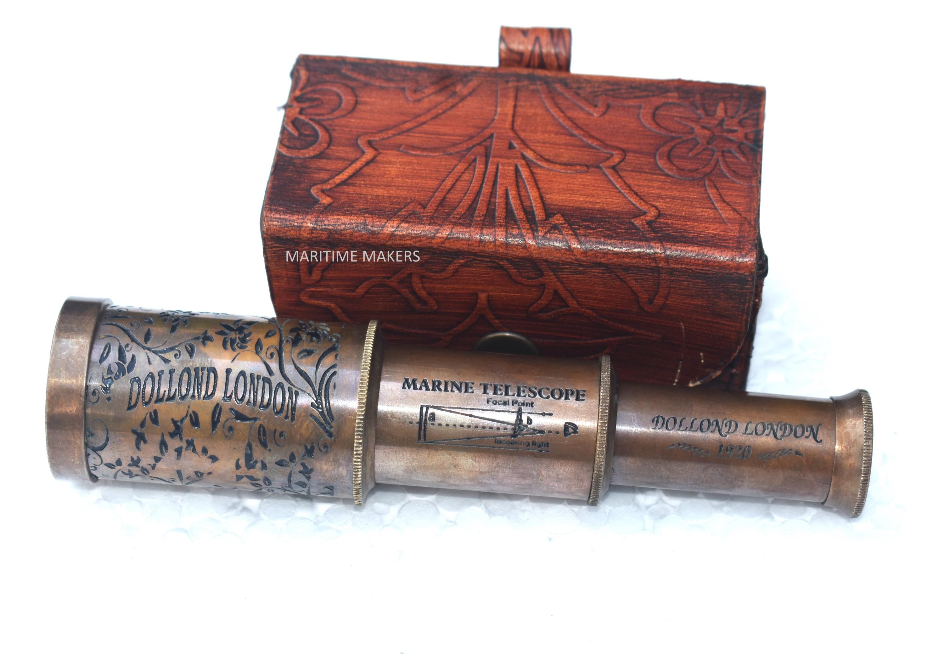 Vintage Dollond London Brass Telescope – Antique Nautical Spyglass with Leather Case image 3