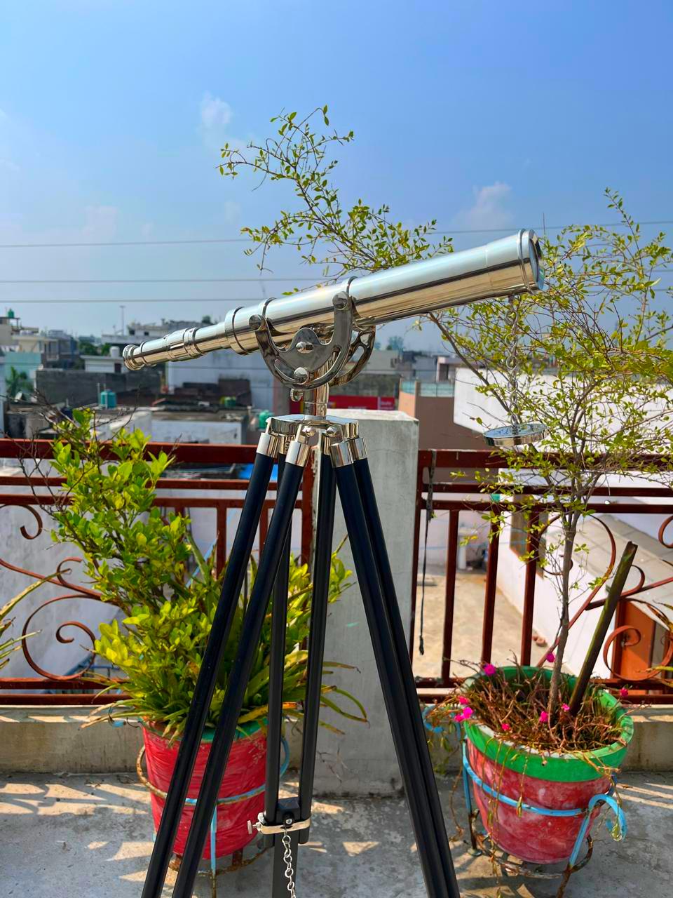 Vintage Brass Telescope Floor Standing Tripod 18" Nautical Maritime Home Decor