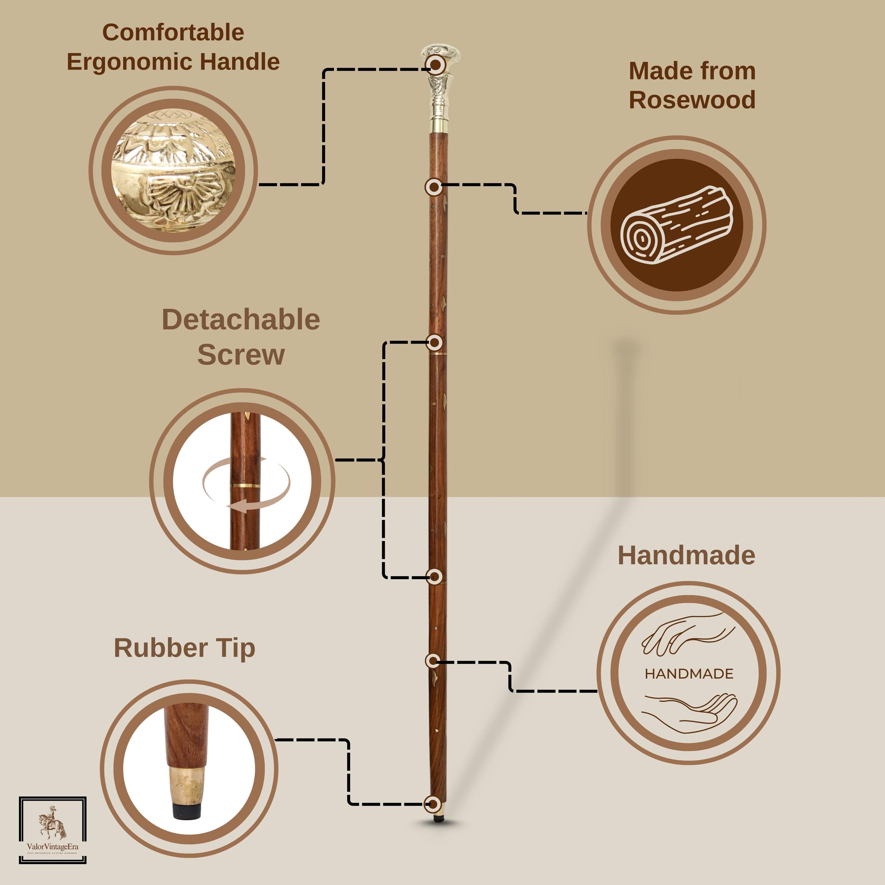 Handmade Wooden Walking Cane | Vintage Brass Handle, Hiking Stick image 5