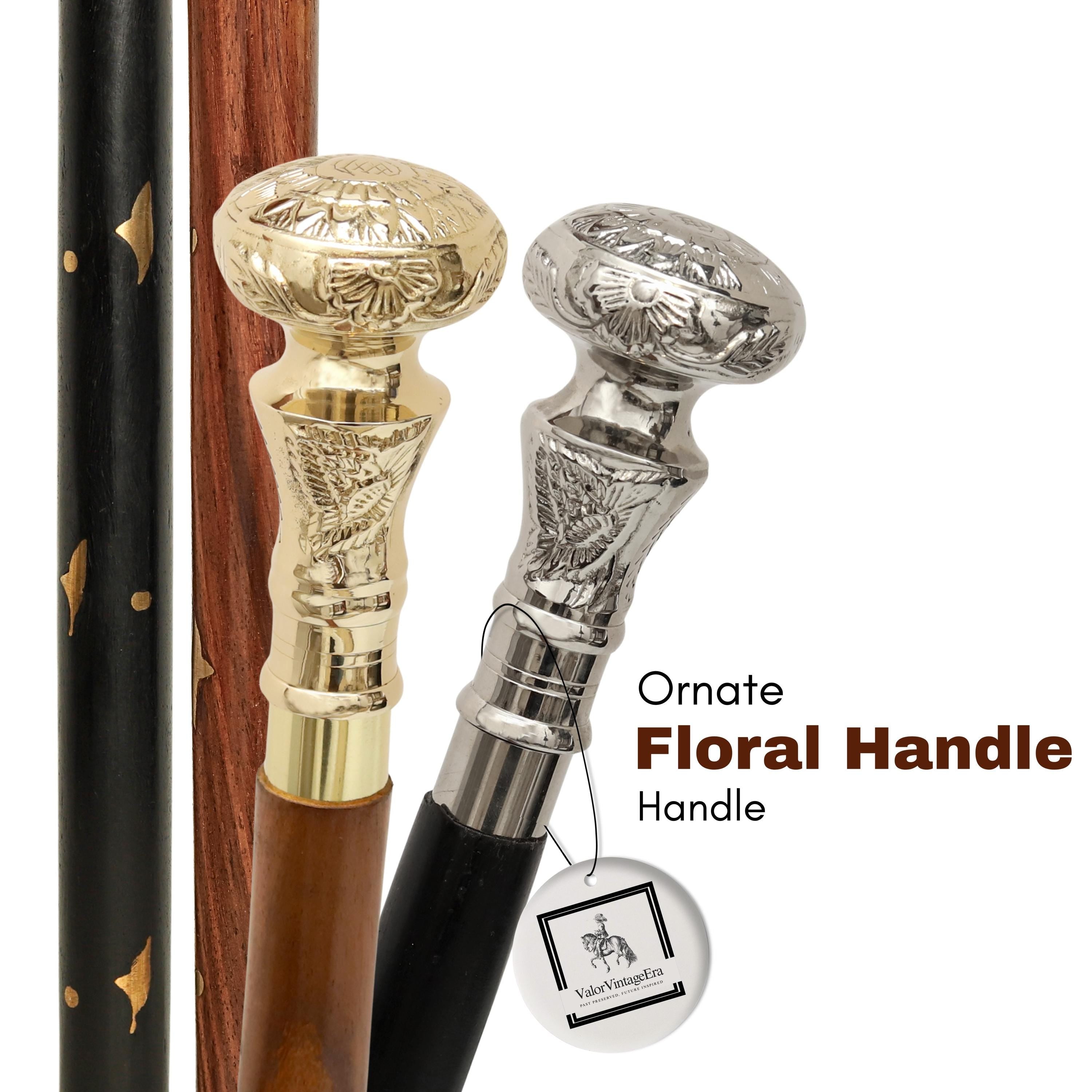 Handmade Wooden Walking Cane | Vintage Brass Handle, Hiking Stick Both Stick