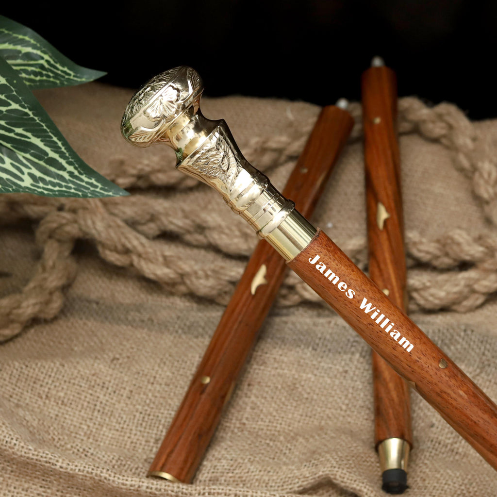 Handmade Wooden Walking Cane | Vintage Brass Handle, Hiking Stick image 9