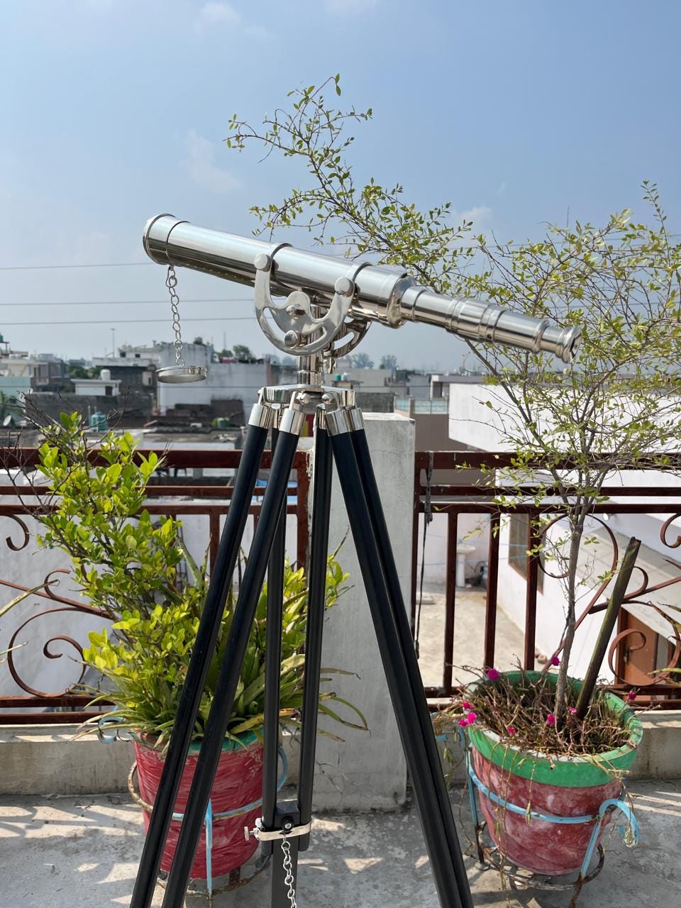 Vintage Brass Telescope Floor Standing Tripod 18" Nautical Maritime Home Decor