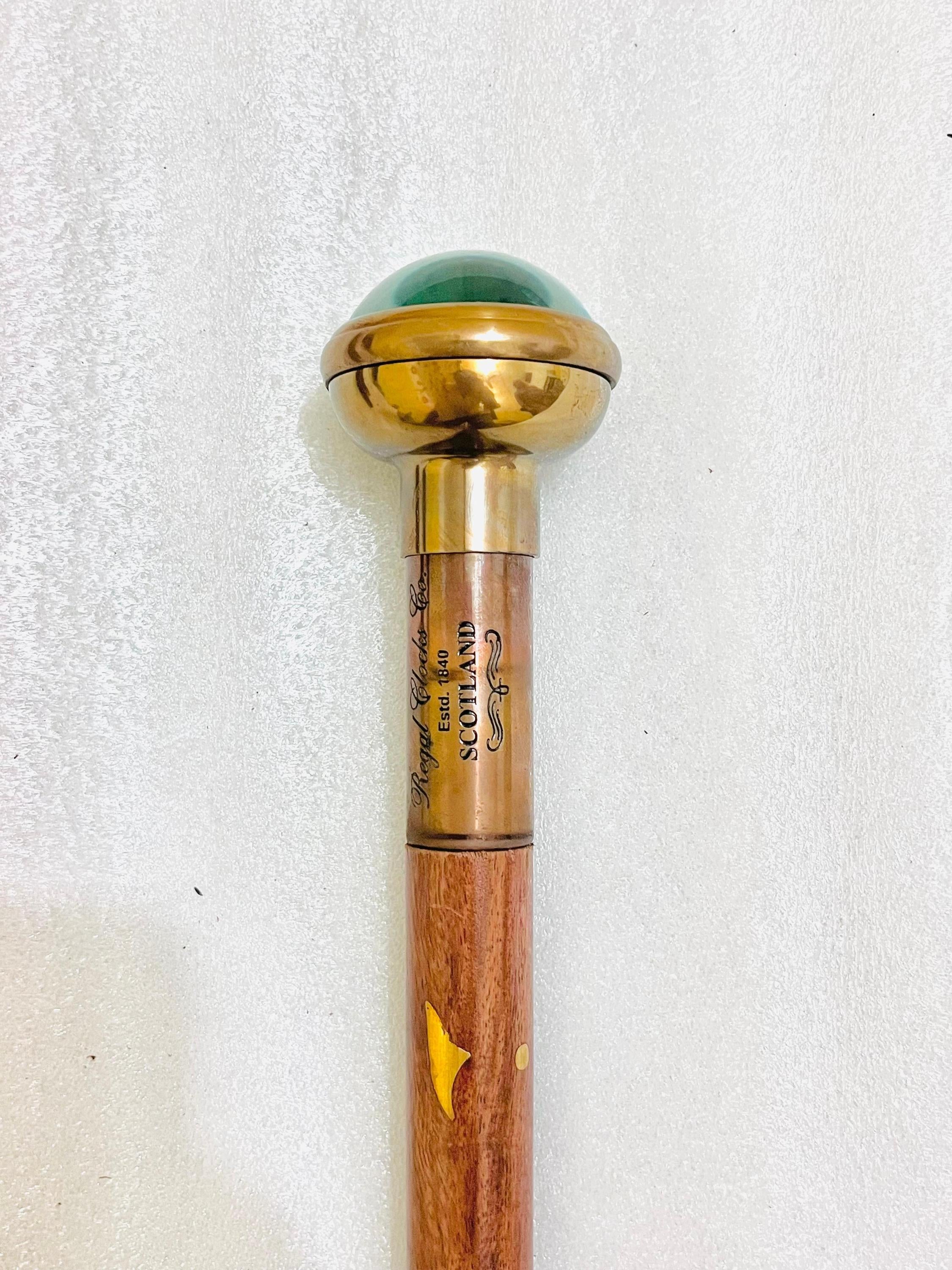 Antique Brass Clock Handle Walking Stick: Vintage Gentleman's Cane image 2