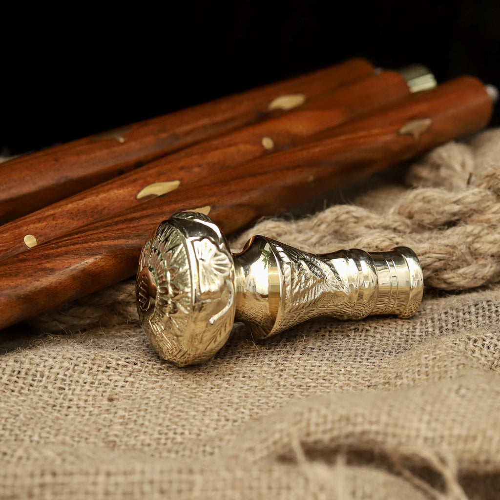 Handmade Wooden Walking Cane | Vintage Brass Handle, Hiking Stick image 7