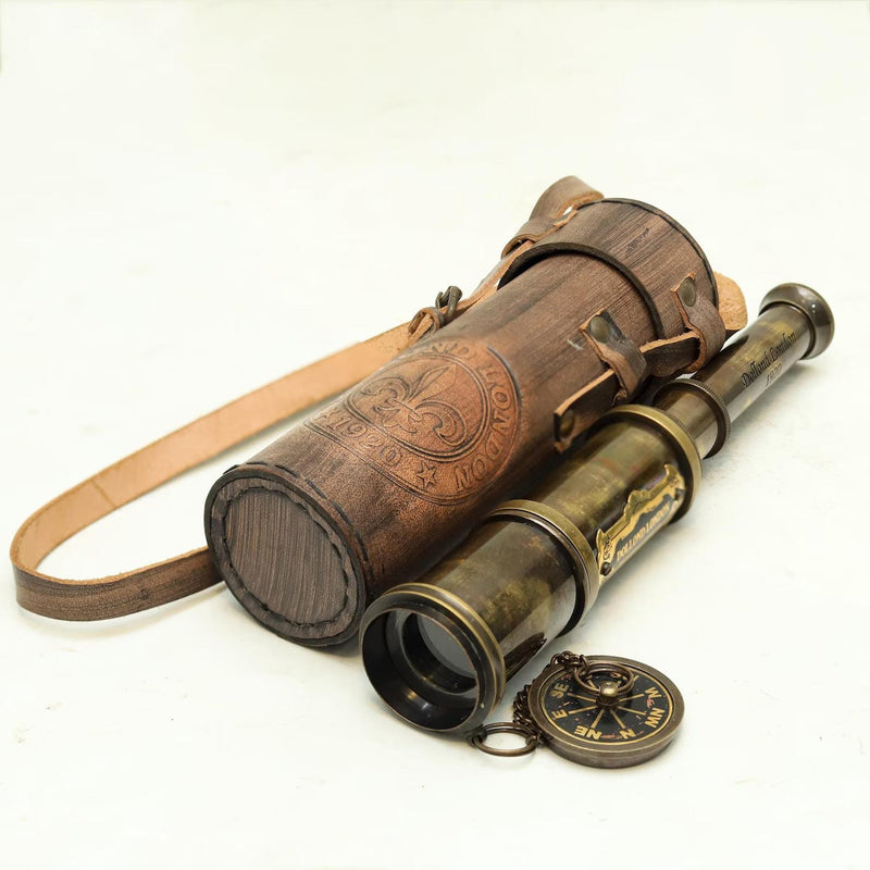 Personalized Vintage Brass Spyglass Telescope: Dollond London 1920 Style, Leather Case - Engraved Decorative Scope image 1