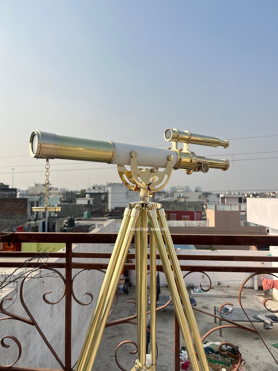 Personalized Brass Telescope with Brass Tripod Nautical Refractor Scope Maritime Home Decor image 4