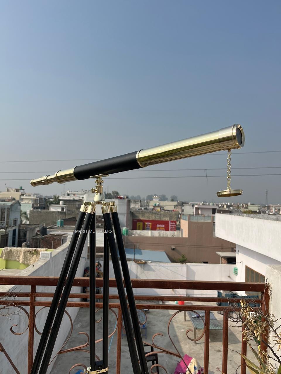 Personalized Vintage Brass Telescope on Wooden Tripod-Luxury Nautical Home Décor-Custom Engraved Explorer-Gift-for-Office & Library image 4