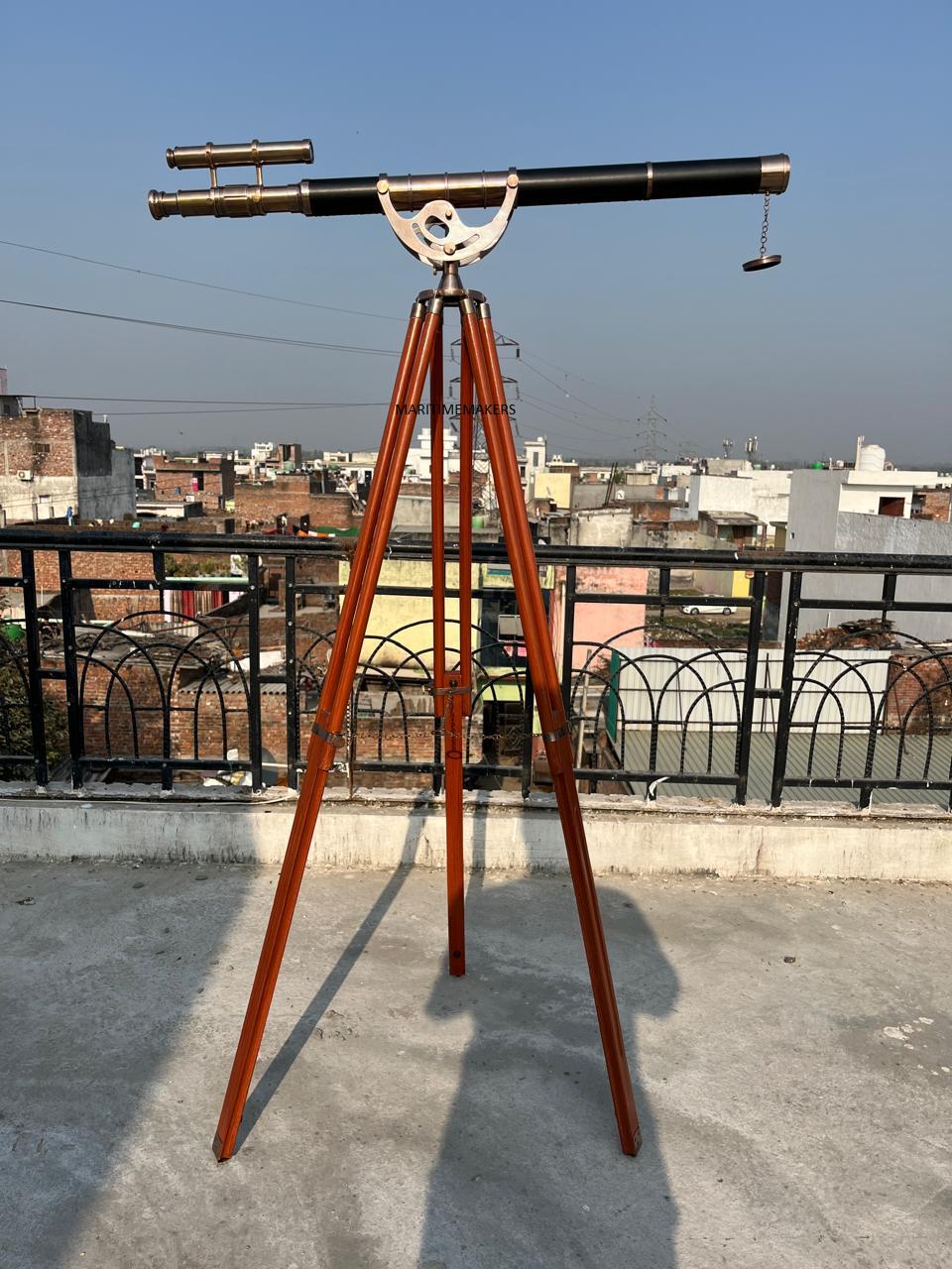 Antique Style Brass Floor Telescope 39" Nautical Décor on Wooden Tripod Handmade-Gift-for-Office & Home-Antique-Luxury-Gift image 2
