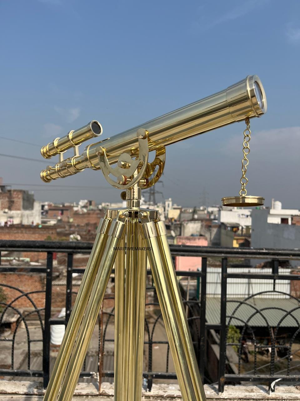 Vintage Brass Telescope on Wooden Tripod Nautical Decor, Maritime Collector Telescope, Antique-Style Gift image 3