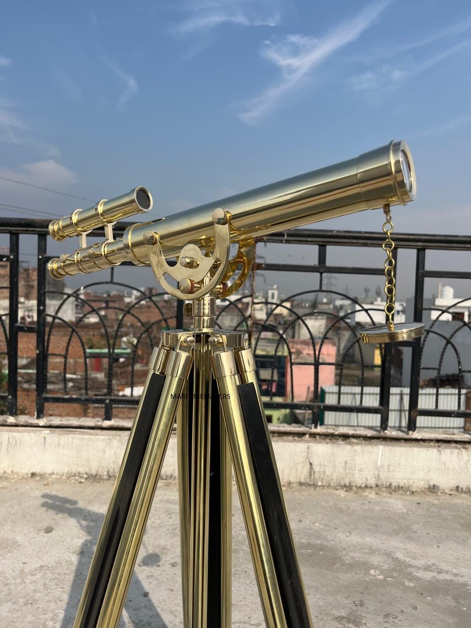 Vintage Brass Telescope on Wooden Tripod Nautical Decor, Maritime Collector Telescope, Antique-Style Gift image 1