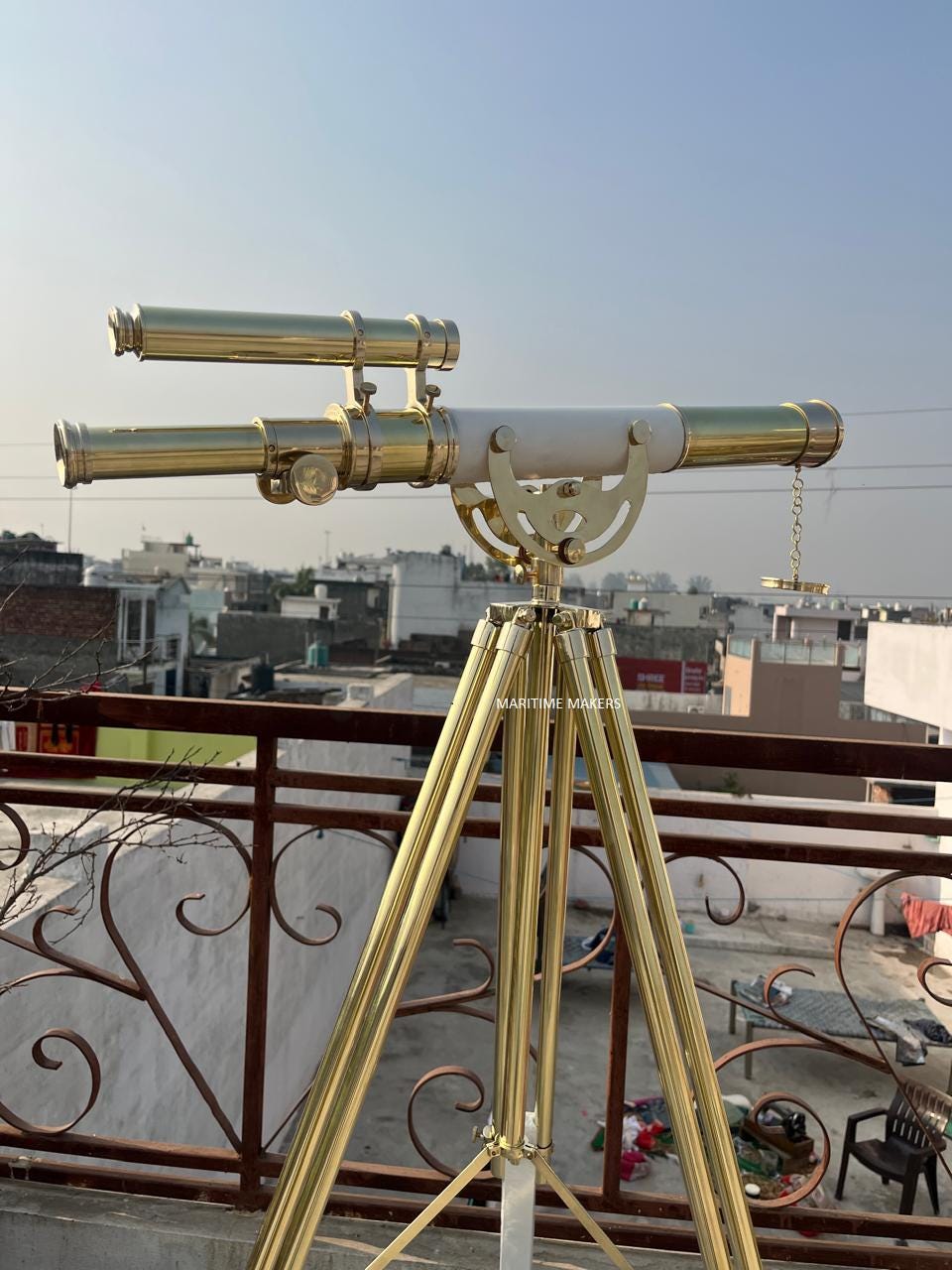 Vintage Brass Telescope with Brass-Tripod Nautical Decor Maritime Spyglass Antique-Style Telescope Gift for-Him Explorer image 2