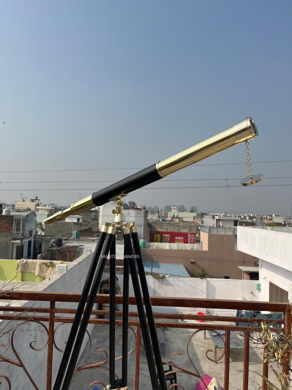 Personalized Vintage Brass Telescope on Wooden Tripod-Luxury Nautical Home Décor-Custom Engraved Explorer-Gift-for-Office & Library image 5