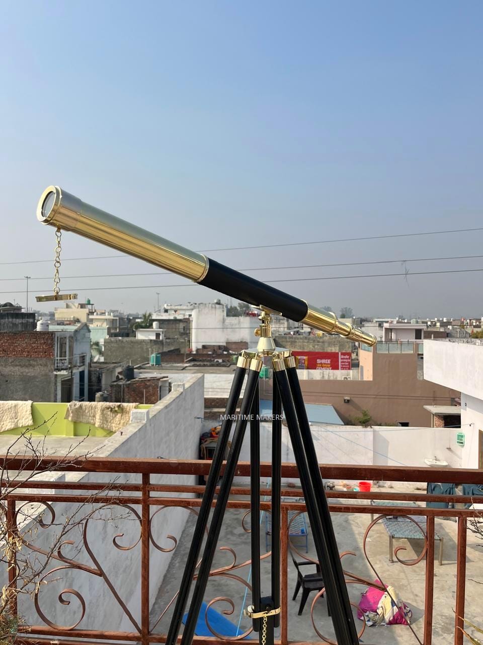 Personalized Vintage Brass Telescope on Wooden Tripod-Luxury Nautical Home Décor-Custom Engraved Explorer-Gift-for-Office & Library image 1