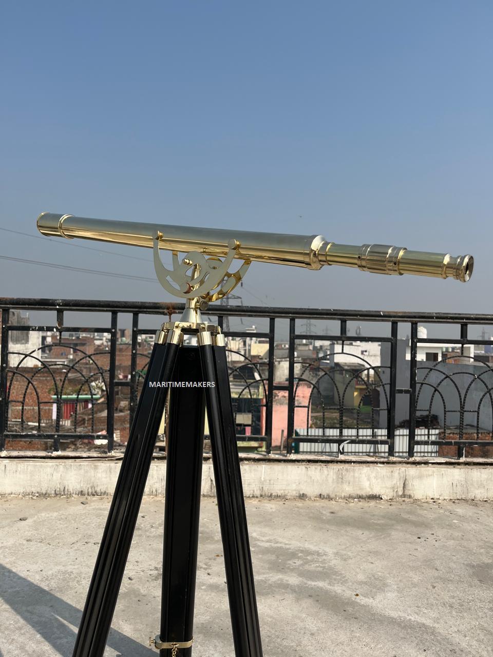 Personalized Vintage Brass Telescope on Wooden Tripod-Luxury Nautical Home Décor-Custom Engraved Explorer-Gift-for-Office & Library image 3