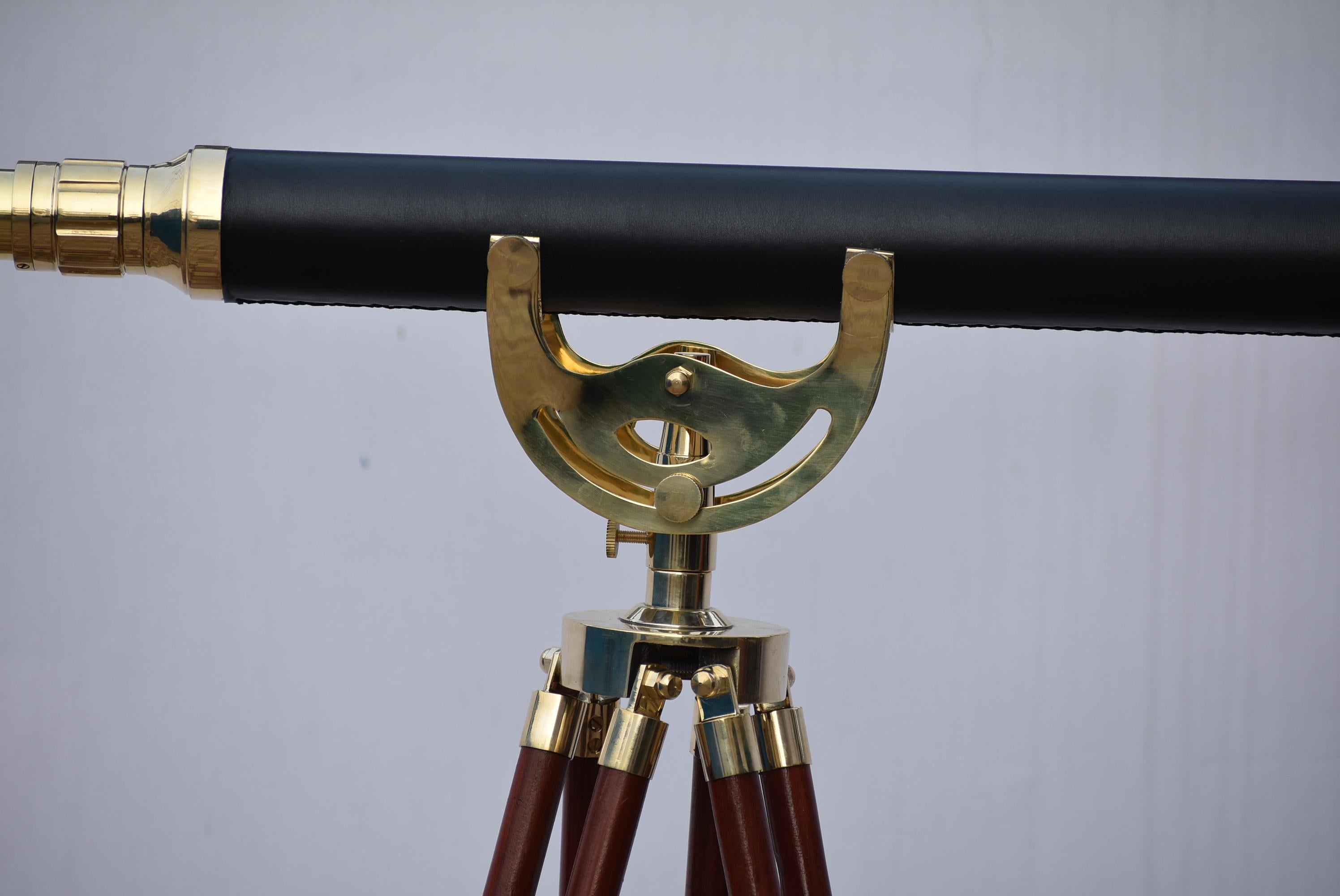 Handmade Vintage Brass Telescope with Wooden Tripod Nautical Marine Spyglass Decor Maritime Home Accent image 5