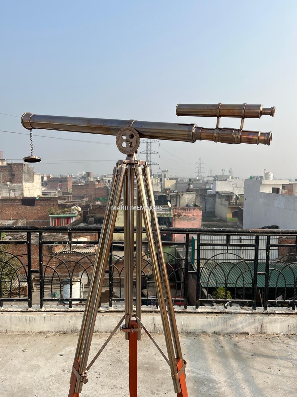 Custom Engraved Vintage Brass Telescope on Wooden Tripod – Nautical Luxury Gift for Office & Home