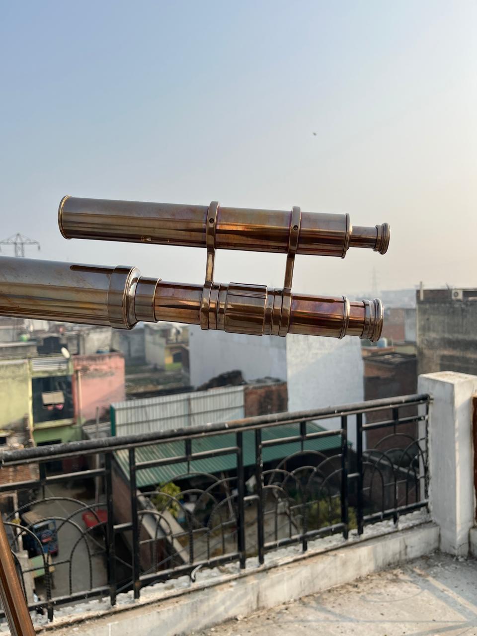 Custom Engraved Vintage Brass Telescope on Wooden Tripod – Nautical Luxury Gift for Office & Home