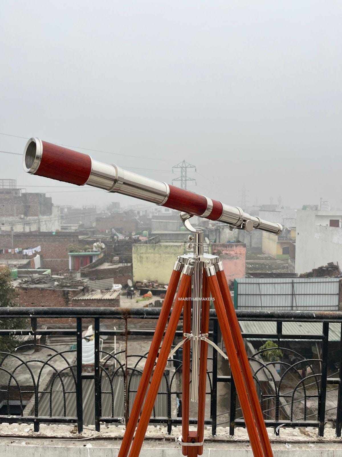 Personalized Luxury Vintage Brass Telescope with Wooden Tripod Nautical Home Decor Custom Engraved Explorer