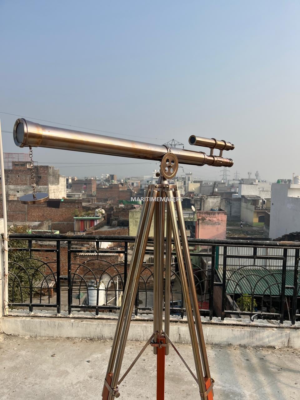 Custom Engraved Vintage Brass Telescope on Wooden Tripod – Nautical Luxury Gift for Office & Home