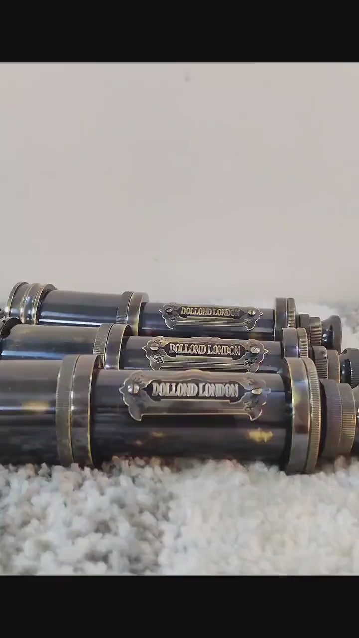 Personalized Vintage Brass Spyglass Telescope: Dollond London 1920 Style, Leather Case